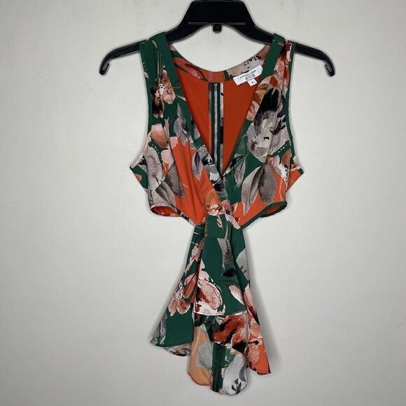 MARISSA WEBB Top Womens 0 Cutout Floral Peplum Green Orange Open Back - Picture 6 of 13